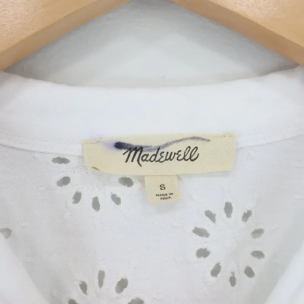 Madewell Embroidered Wide Sleeve Boxy Cotton Tee White Size Small - Picture 4 of 7